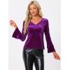 imageAllegra K Womens V Neck Velvet Blouse Halloween Party Flare Long Sleeve Peplum TopPurple