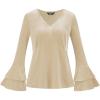 imageAllegra K Womens V Neck Velvet Blouse Halloween Party Flare Long Sleeve Peplum TopBeige