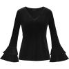 imageAllegra K Womens V Neck Velvet Blouse Halloween Party Flare Long Sleeve Peplum TopBlack