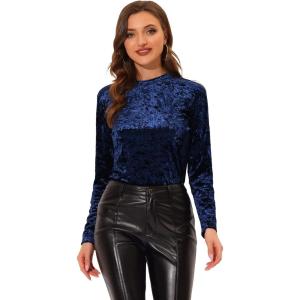 imageAllegra K Casual Velvet Top for Womens Soft Vintage Crew Neck Long Sleeve Christmas TShirtDark Blue