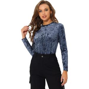 imageAllegra K Casual Velvet Top for Womens Soft Vintage Crew Neck Long Sleeve Christmas TShirtGrey Blue