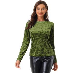 imageAllegra K Casual Velvet Top for Womens Soft Vintage Crew Neck Long Sleeve Christmas TShirtLight Green