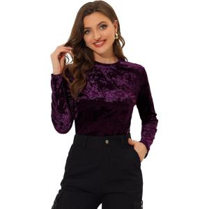 imageAllegra K Casual Velvet Top for Womens Soft Vintage Crew Neck Long Sleeve Christmas TShirtPurple