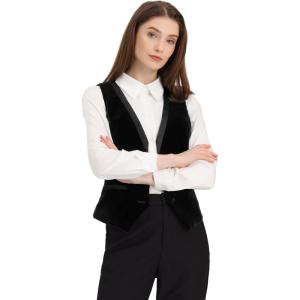 imageAllegra K Velvet Suit Waistcoat for Womens Retro Sleeveless Steampunk Blazer Dressy VestBlack