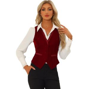 imageAllegra K Velvet Suit Waistcoat for Womens Retro Sleeveless Steampunk Blazer Dressy VestBurgundy