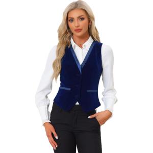 imageAllegra K Velvet Suit Waistcoat for Womens Retro Sleeveless Steampunk Blazer Dressy VestDark Blue