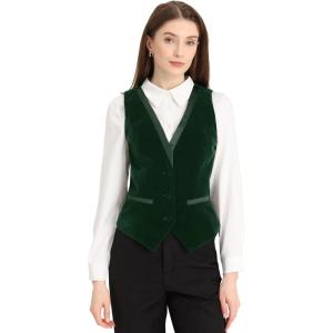 imageAllegra K Velvet Suit Waistcoat for Womens Retro Sleeveless Steampunk Blazer Dressy VestDark Green