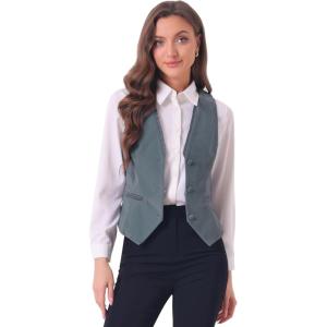 imageAllegra K Velvet Suit Waistcoat for Womens Retro Sleeveless Steampunk Blazer Dressy VestGrey