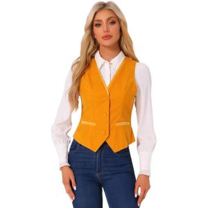 imageAllegra K Velvet Suit Waistcoat for Womens Retro Sleeveless Steampunk Blazer Dressy VestOrange