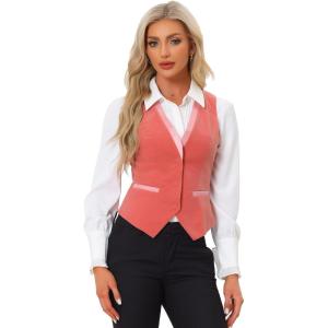 imageAllegra K Velvet Suit Waistcoat for Womens Retro Sleeveless Steampunk Blazer Dressy VestPink