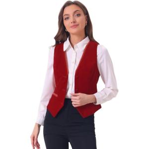 imageAllegra K Velvet Suit Waistcoat for Womens Retro Sleeveless Steampunk Blazer Dressy VestRed