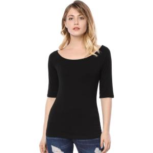 imageAllegra K Womens Half Sleeves Scoop Neck Fitted Layering Top Soft TShirtBlack