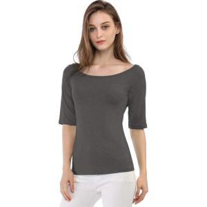 imageAllegra K Womens Half Sleeves Scoop Neck Fitted Layering Top Soft TShirtDark Gray