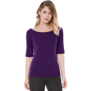 imageAllegra K Womens Half Sleeves Scoop Neck Fitted Layering Top Soft TShirtDark Purple