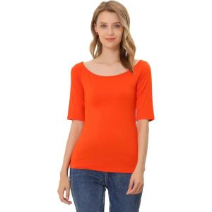 imageAllegra K Womens Half Sleeves Scoop Neck Fitted Layering Top Soft TShirtPumpkin Orange