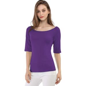 imageAllegra K Womens Half Sleeves Scoop Neck Fitted Layering Top Soft TShirtPurple