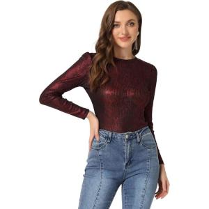 imageAllegra K Womens Halloween Long Sleeve Tops Sparkly Glitter Shiny Metallic TopsBlack Red