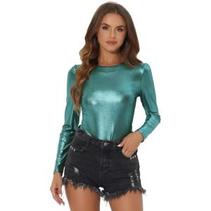 imageAllegra K Womens Halloween Long Sleeve Tops Sparkly Glitter Shiny Metallic TopsBlue Shiny