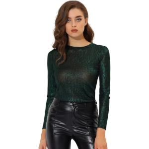 imageAllegra K Womens Halloween Long Sleeve Tops Sparkly Glitter Shiny Metallic TopsGreen