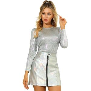 imageAllegra K Womens Halloween Long Sleeve Tops Sparkly Glitter Shiny Metallic TopsSilver