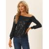 imageAllegra K Sparkly Sequin Top for Womens OffShoulder Long Sleeve Party TopsBlack