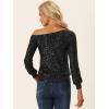 imageAllegra K Sparkly Sequin Top for Womens OffShoulder Long Sleeve Party TopsBlack