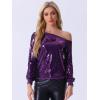 imageAllegra K Sparkly Sequin Top for Womens OffShoulder Long Sleeve Party TopsDark Purple