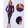 imageAllegra K Sparkly Sequin Top for Womens OffShoulder Long Sleeve Party TopsDark Purple