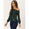 imageAllegra K Sparkly Sequin Top for Womens OffShoulder Long Sleeve Party TopsGreen