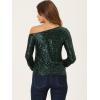 imageAllegra K Sparkly Sequin Top for Womens OffShoulder Long Sleeve Party TopsGreen