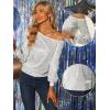 imageAllegra K Sparkly Sequin Top for Womens OffShoulder Long Sleeve Party TopsSilver