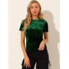 imageAllegra K Womens Christmas Velvet Top Crew Neck Short Sleeve Casual TShirtGreen