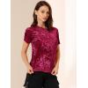 imageAllegra K Womens Christmas Velvet Top Crew Neck Short Sleeve Casual TShirtRed