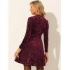 imageAllegra K Womens Keyhole Neck Dresses High Waist Long Sleeve Christmas Velvet Swing Mini DressBurgundy