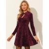 imageAllegra K Womens Keyhole Neck Dresses High Waist Long Sleeve Christmas Velvet Swing Mini DressBurgundy