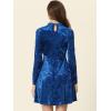 imageAllegra K Womens Keyhole Neck Dresses High Waist Long Sleeve Christmas Velvet Swing Mini DressRoyal Blue