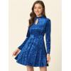 imageAllegra K Womens Keyhole Neck Dresses High Waist Long Sleeve Christmas Velvet Swing Mini DressRoyal Blue