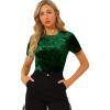 imageAllegra K Womens Christmas Velvet Top Crew Neck Short Sleeve Casual TShirtGreen