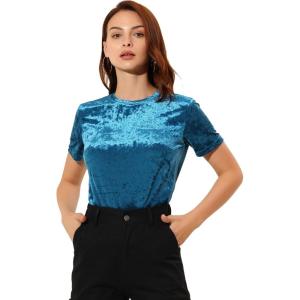 imageAllegra K Womens Christmas Velvet Top Crew Neck Short Sleeve Casual TShirtBlue