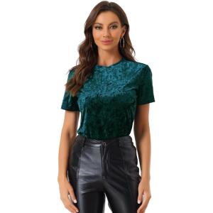 imageAllegra K Womens Christmas Velvet Top Crew Neck Short Sleeve Casual TShirtBlue Green