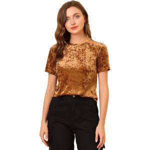 imageAllegra K Womens Christmas Velvet Top Crew Neck Short Sleeve Casual TShirtBrown