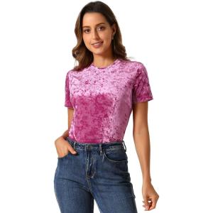 imageAllegra K Womens Christmas Velvet Top Crew Neck Short Sleeve Casual TShirtHot Pink