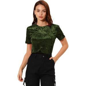 imageAllegra K Womens Christmas Velvet Top Crew Neck Short Sleeve Casual TShirtOlive Green