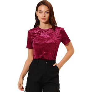 imageAllegra K Womens Christmas Velvet Top Crew Neck Short Sleeve Casual TShirtRed