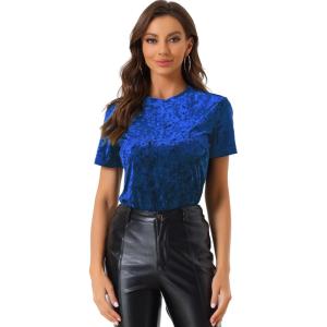 imageAllegra K Womens Christmas Velvet Top Crew Neck Short Sleeve Casual TShirtSapphire Blue