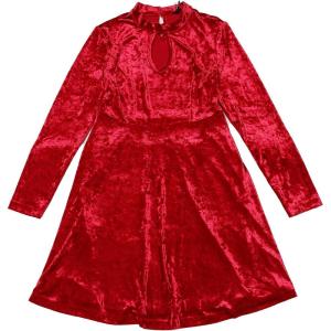 imageAllegra K Womens Keyhole Neck Dresses High Waist Long Sleeve Christmas Velvet Swing Mini DressRed