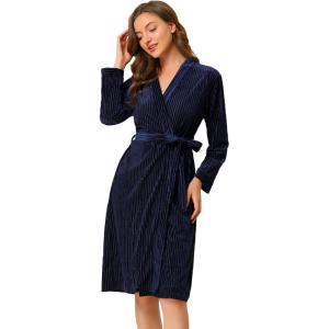 imageAllegra K Womens Velvet Bathrobe Soft Lounge Pajamas Sleepwear Tie Waist Flannel RobeNavy