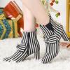 imageAllegra K Womens Pointed Toe Zip Striped Chunky Heels Ankle BootsBlack