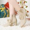 imageAllegra K Womens Pointed Toe Zip Striped Chunky Heels Ankle BootsKhaki