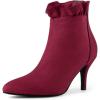 imageAllegra K Womens Pointed Toe Stiletto Heel Ruffle Ankle BootsBurgundy